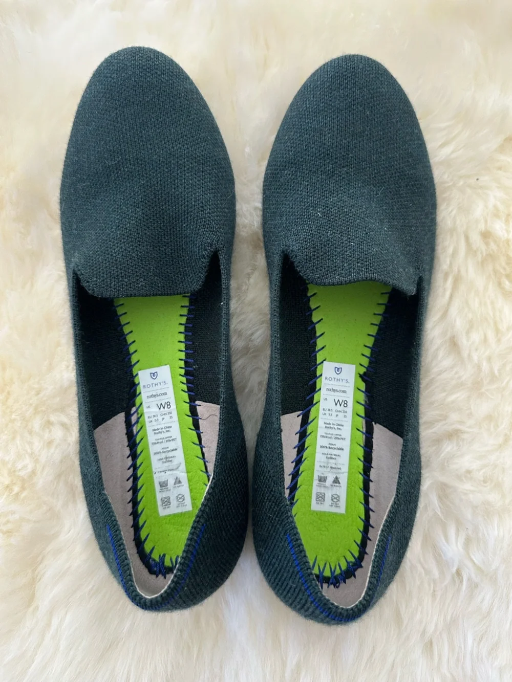 Rothy’s The Loafer Merino Wool Blend Forest Green Knit Flats Women’s 8
